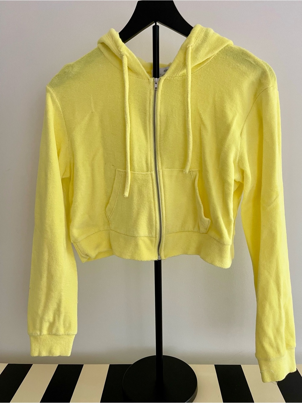 Cropped Yellow Terry Towel Zip-Up Hoodie